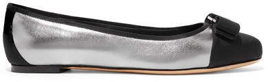 Varina Bow-embellished Faille-trimmed Metallic Leather Ballet Flats - Silver