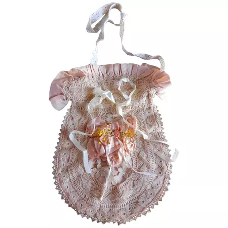 Victorian Antique Lace Crocheted Drawstring Bag Pouch Purse Cotton / - Ruby Lane