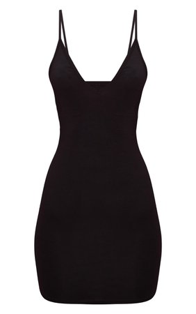 Basic Black Extreme Plunge Strappy Bodycon Dress | PrettyLittleThing