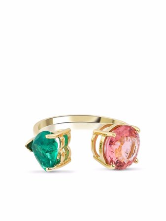 Shop Gfg Jewellery 18kt yellow gold Artisia emerald and tourmaline ring with Express Delivery - FARFETCH