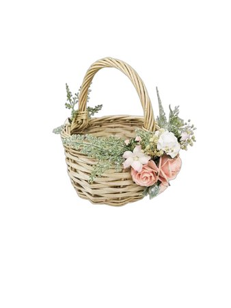 Flower girl basket, Wicker baskets with pink flowers, Rustic basket, Wedding baskets