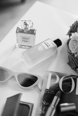 table sunglasses magazine perfume black and white