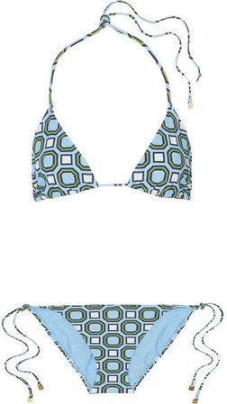 Geo Printed Triangle Bikini - Light blue