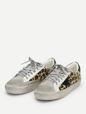 Leopard Print Lace Up Sneakers | SHEIN