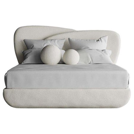 Curve Bed, Modern Layered Asymmetrical Bed in Cream Boucle For Sale at 1stDibs