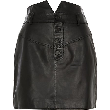Black leather high waist mini skirt | River Island