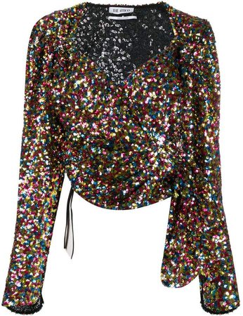 sequinned tie front blouse