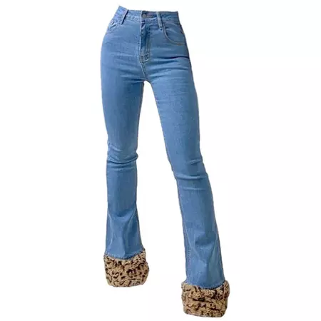Fuzzy Leopard Trim Jeans | BOOGZEL CLOTHING – Boogzel Clothing