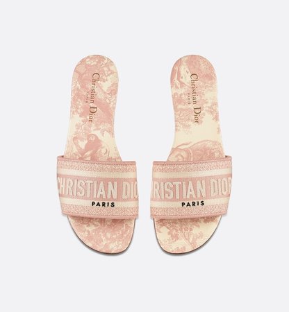 Light Pink and Ecru Dway Toile de Jouy Embroidered Cotton Mule - products | DIOR