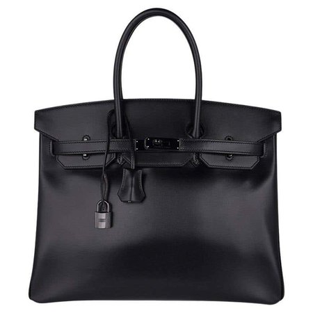 Hermes Birkin 35 Bag Black Box Leather