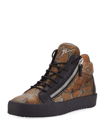 Giuseppe Zanotti Embossed Leather Mid-Top Sneakers