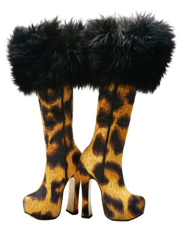 Vintage Vivienne Westwood c. 1991 Animal-Print Boots with Faux Fur Trim