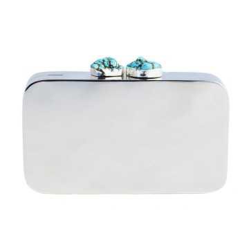 Aloft Clutch Silver with Truquoise Clasp | I Love Designer London | East Meets West Luxury Accessories