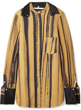 Peter Do - Oversized Satin-trimmed Striped Wool And Silk-blend Cady Shirt - Brown