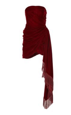 Oscar de la Renta Fringe-Trimmed Ruched Velvet Mini Dress