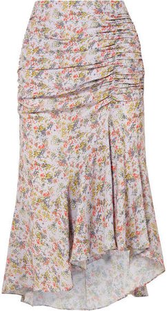 Alice Olivia - Freida Asymmetric Ruched Floral-print Crepe Midi Skirt - Beige