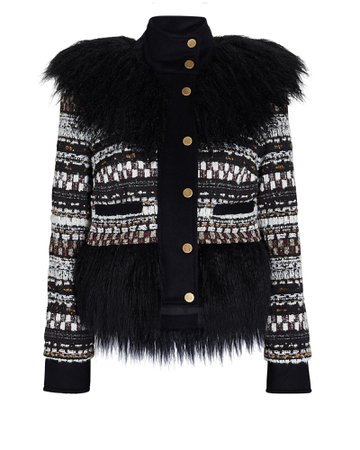 Veronica Beard Nelway Fur-Trimmed Tweed Jacket | INTERMIX®