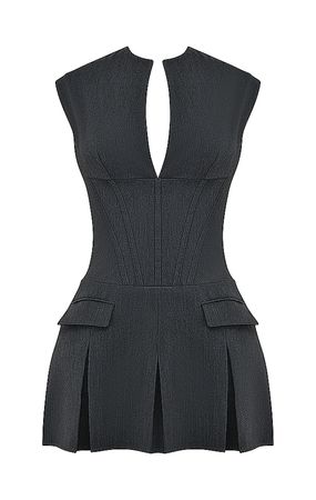 Clothing : Mini Dresses : 'Eleanor' Charcoal Pleated Corset Dress