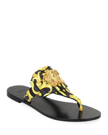 Versace Hibiscus Flat Thong Slide Sandals