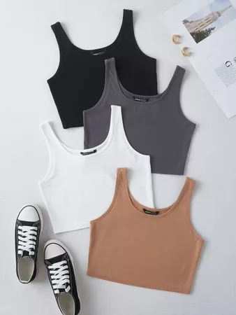 4 Pack Solid Tank Top | SHEIN USA multi