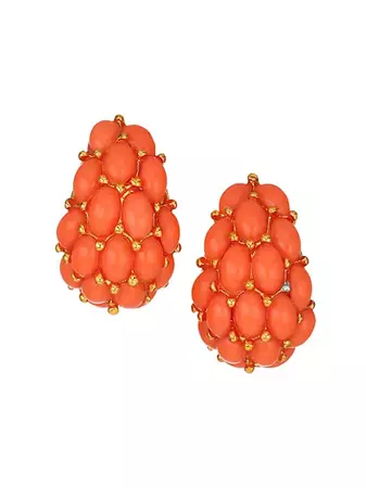 Shop Kenneth Jay Lane Coral-Color Cabochon Cluster Clip-On Earrings | Saks Fifth Avenue