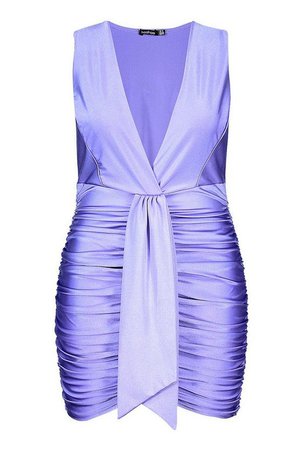 Plunge Ruched Belted Bodycon Dress | Boohoo purple