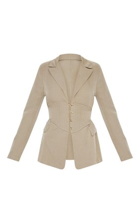 Khaki Corset Woven Blazer | Coats & Jackets | PrettyLittleThing