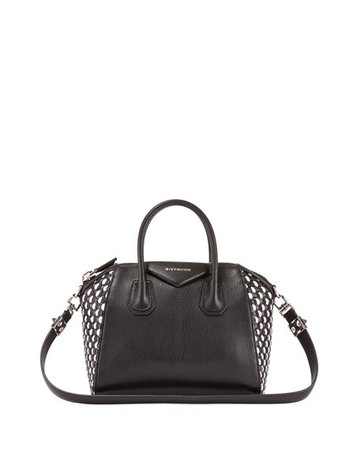 Givenchy Antigona Woven Leather Satchel Bag, Black/White