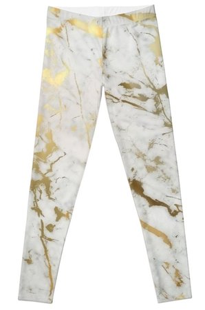 White and Gold Marble Leggings 1