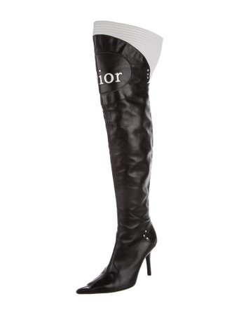 Dior Leather Pointed-toe Over-the-knee Boots in Black