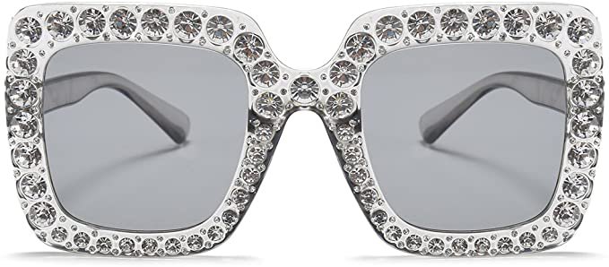 Amazon.com: Armear Women Rhinestone Sunglasses Oversized Square Gradient Lens (Silver, 67): Clothing