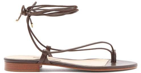 Ava Wraparound Leather Sandals - Womens - Dark Brown