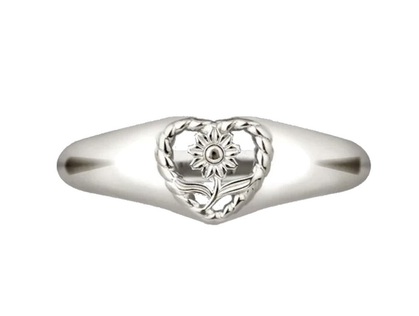 regal rose silver heart flover ring