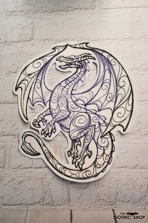 Dragon Sketch Large Iron On Sew On Gothic Patch | Gothic
