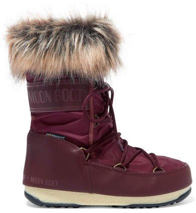 Monaco Faux Fur-trimmed Shell And Faux Leather Snow Boots - Burgundy