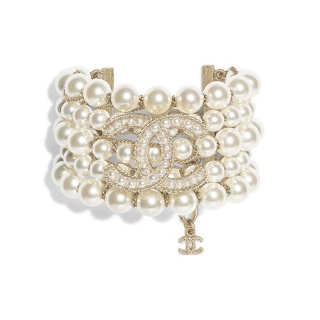 Metal, Glass Pearls & Glass Gold & Pearly White Bracelet | CHANEL