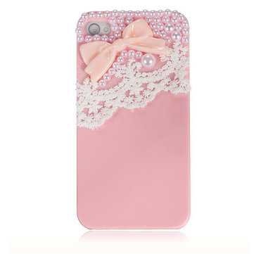 Cute Bow Lace Smooth Skin Pearl Hard Back Case Cover For iPhone 4 4S - US$2.19 sold out