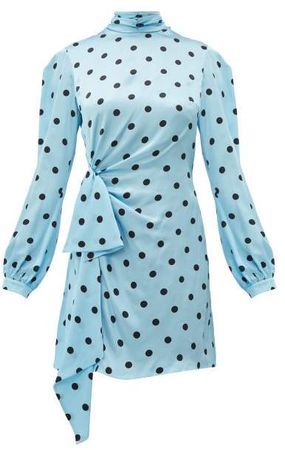 Barbara Draped Polka Dot Print Silk Dress - Womens - Blue Multi