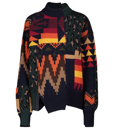 Sacai - Patchwork cotton-blend sweater | Mytheresa