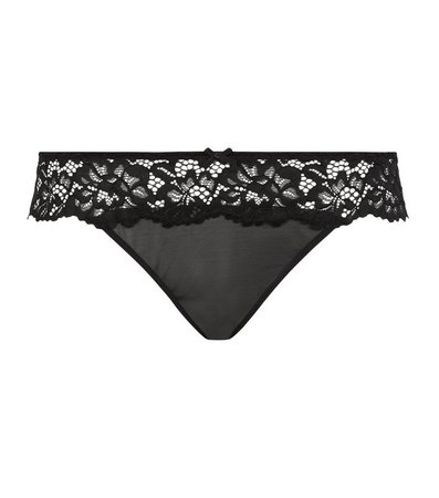 Black Bow Front Lace Thong | New Look