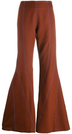 contrast stitch flared trousers