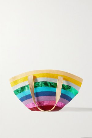 Over The Rainbow Metallic Striped Woven Tote - Pink