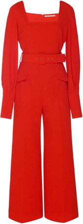 Patrice Belted Stretch-Cady Jumpsuit