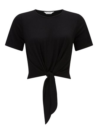 Miss Selfridge Black Tie Front T-Shirt