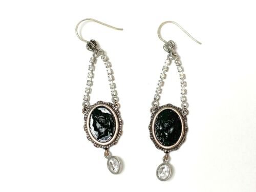 Juicy Couture Black Cameo Rhinestone Hook Dangle Earrings | eBay