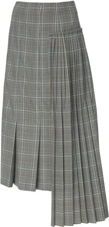 Asymmetric Pleated Hem Plaid Skirt