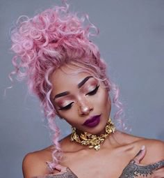 Pink hair bun | Blush Baby Curl / Pastel Pink Curly Bubble Gum Pink Temperhair Temper Wigs by Nyane Lebajoa