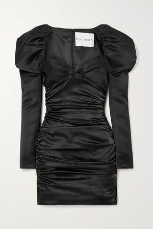 Cutout Ruched Satin Mini Dress - Black