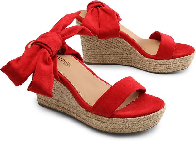 Amazon.com | DREAM PAIRS Womens Open Toe Espadrilles Dressy Lace Up Strappy Wedges Sandals SDPW2301W,Red,10 | Platforms & Wedges