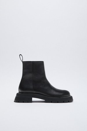 LOW HEELED LUG SOLE LEATHER ANKLE BOOTS | ZARA United States